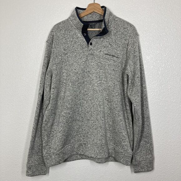 Eddie Bauer Sweater Mens XL Gray Quarter Snap Fleece Pullover Outdoors Warm XL - Picture 1 of 11